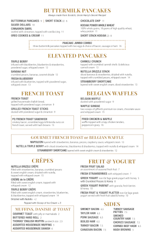 Pompton Queen Menu - Pancakes/French Toast/Belgian Waffles/Crepes/Fruit & Yogurt/Muffins, Danish & Toast/Breakfast Sides